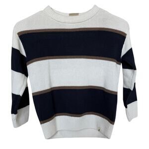 Easy Peasy Boys Girls Striped Knit Sweater 5T Ivory Navy Brown Crewneck NWT